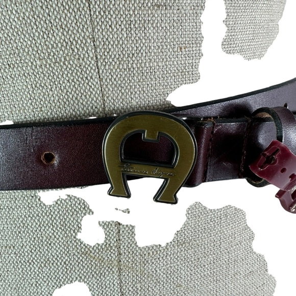 Rare Genuine ETIENNE AIGNER Burgundy Leather Logo Belt For Unisex Size XL 34